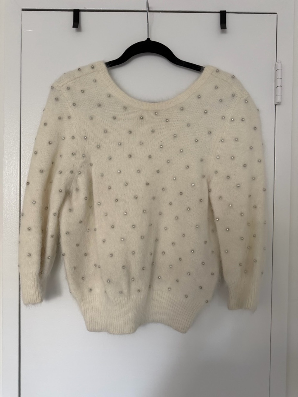ba&sh Ivory Crystal-Embellished Crewneck Sweater
